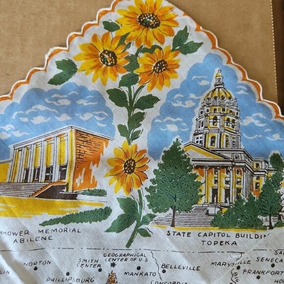 Vintage Hanky Handkerchief KENTUCKY State Capitol Map Sunflower Design Souvenir - Picture 4 of 12